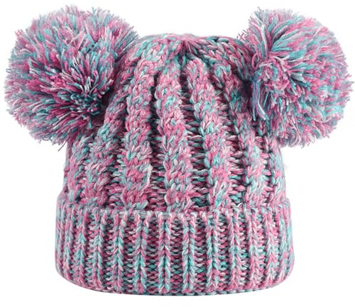 XYIYI Colorful Kids Winter Knitted Hat Girls Double Pom Beanie Cap for 1-5 Years Old