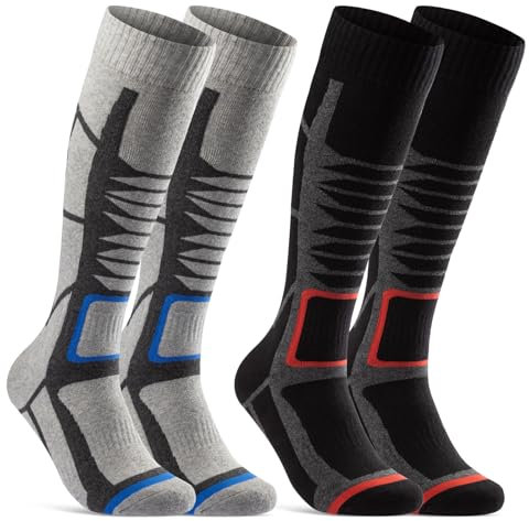 sockenkauf24 2 Paar Skisocken Herren & Damen Ski Kniestrümpfe 34175 WP (Schwarz Grau 43-46)
