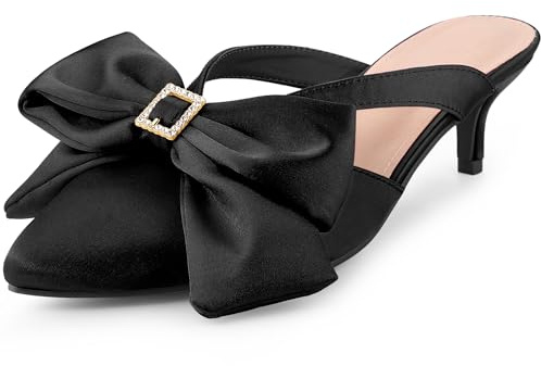 Perphy Fiocco Strass Gattino Tacchi Satin Slide Mules per le donne, Nero , 40 EU
