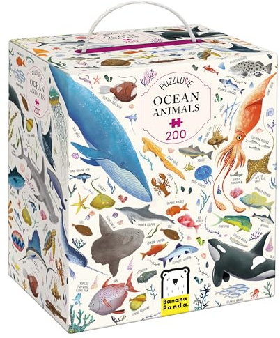 Puzzlove Ocean Animals 200 Teile Lernpuzzle für Kinder 7+, Bodenpuzzle, Meeresleben