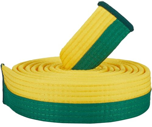 CREATCABIN Cintura Taekwondo Giallo Verde Cintura per Arti Marziali in Poliestere Judo Karate TKD Aikido Cintura Uniforme Classifica Lunga Morbida Cinture Universali Jiu Jitsu per Uomo Donna 280cm