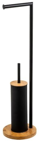 Portarrollos Redondo de Metal Negro y Base de bambú con escobilla 73cm