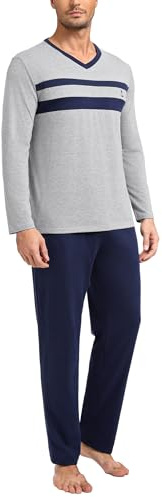 Nieery Pyjama Homme Coton Vêtements de Nuit à Manches Longues Pantalon Long Deux Pièces Ensemble