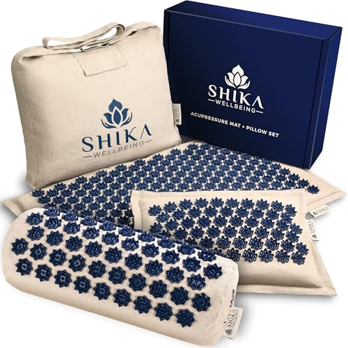 Shika Wellbeing Premium Eco Acupressure Mat and 2 Pillow Sets for Full Body Massage, Intermediate Level Spikes | Pressure Therapy for Stress & Pain Relief, Releases Tension and Better Sleep