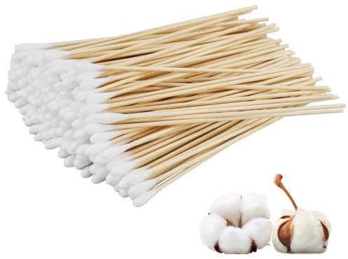 Confezione da 200 tamponi di cotone lunghi 15 cm a testa grande tamponi per orecchie lunghi, tamponi di pulizia in legno a testa grande per trucco, pulizia, sopracciglia, bellezza, unghie