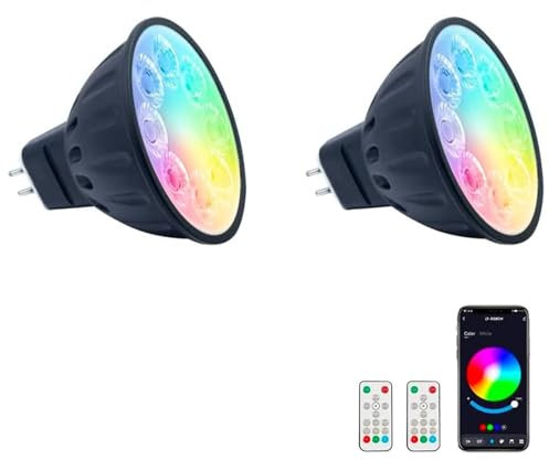 noobibaba GU5.3 LED RGB, Lampade LED Bluetooth MR16 da 5W 12V, Lampade a colore GU5.3 MR16 con base Bi-Pin, Bluetooth e telecomando, Bianco caldo + 15 colori (2 lampadine con telecomando)