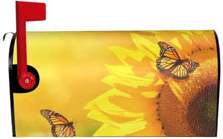 Sunflower Butterfly Sunny Print Mailbox Cover Durable Oxford Cloth for American Standard & Large Size Mailboxes