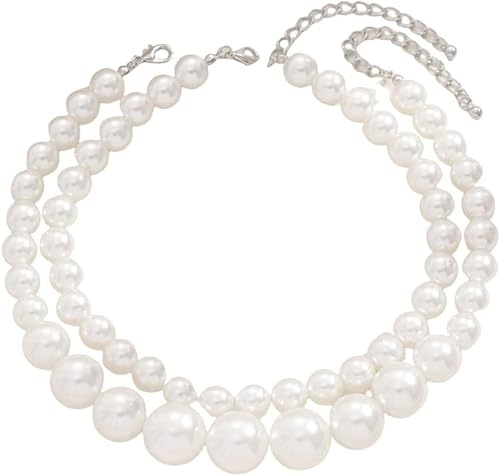 XFSRG Collier Femme Perle Élégant Double Rangée Collier Ras de Cou en Perles Imitation Bijoux Mode pour Toutes Occasions
