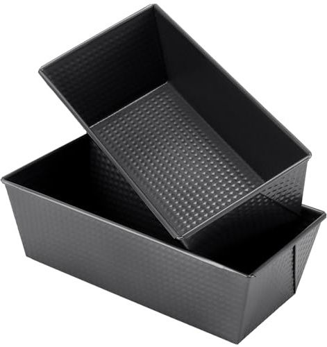 KOHAND Confezione da 2 teglie per pane antiaderenti, 30,5 x 15 x 10 cm, in acciaio al carbonio, per cuocere pane a banana, pagnotte e torte, facili da pulire, colore nero