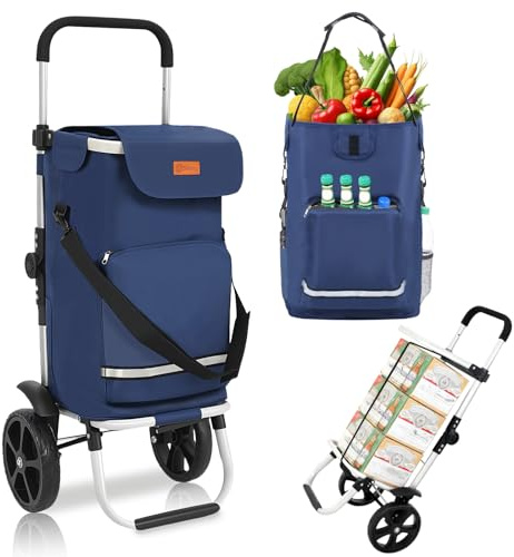Sekey XXL Einkaufstrolley – Klappbarer, Kompakter Trolley aus leichtem Aluminium mit Höhenverstellbarem Griff, Ideal für Einkäufe, Lieferungen & Outdoor-Aktivitäten, Blau