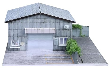 1:64 Diorama Japanese Garage Model with LED Lighting, Parking Lot Workshop Scene Display Case, for Diecast Model Cars Display, Diorama Factory Building Garage (Factory Building)