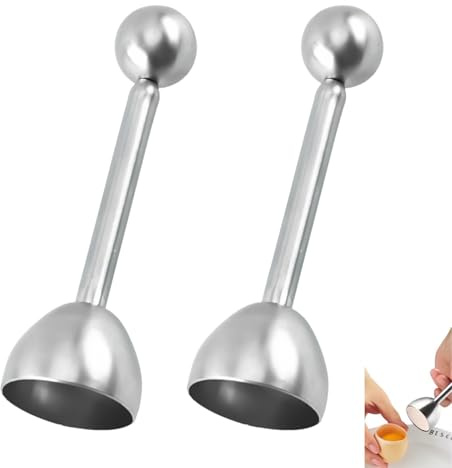 2 Piezas Abridor de Huevos Acero Inoxidable con Resorte, Cortador Cáscara Preciso para Huevos Hervidos, Blandos o Crudos, Herramienta para Abrir Reutilizable para Desayunos, Repostería y Gourmet