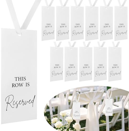 Letrero Reservado con Cinta, 12 Cartel Reservado Silla Boda, Tarjetas de Lugar, Reserved Signs for Wedding, Señal Reservados Colgantes para Bodas, Banquetes, Eventos de Iglesia