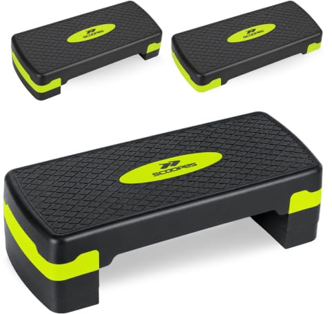 Scoopes Stepper Fitness Aerobic Step 3 niveaux 10/15/20 cm, 120 kg, 67 x 27 cm, hauteur réglable pour la maison, stepboard pour cardio, aérobic et fitness, antidérapant