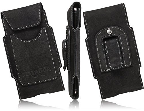 MATADOR Echtleder Slim Design Tasche komaptibel zu iPhone 5 / 5S / 5C / SE Handytasche Gürteltasche Vertikaltasche in Schwarz mit Gürtelclip/Gürtelschlaufe und EC./Kreditkartenfach