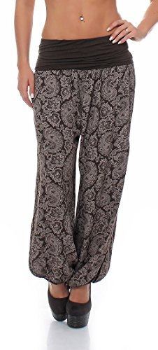 Malito - Damen Haremshose mit Orient Print - Pumphose aus Baumwolle - Stoffhose zum Tanzen, Chillen & Yoga - Aladinhose 8580 (Dunkelbraun)
