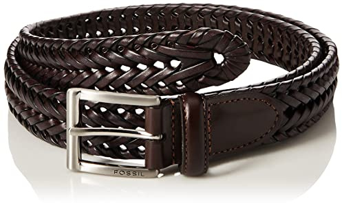 Fossil Men's Myles Leather Casual Jean Every Day Braided Woven Belt, Size 36, Myles Cognac Brown