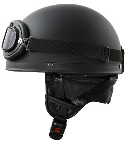 Oldtimer Motorradhelm in Schwarz matt mit Brille Größe L 59 bis 60cm