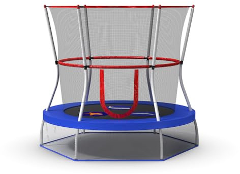 SKYWALKER TRAMPOLINES 60” Round, Indoor Outdoor Mini Trampoline for Kids Toddler Bouncer with Enclosure Net, Padded Frame, Cover and Handlebar, No-Gap Safe Design, Seaside Adventure
