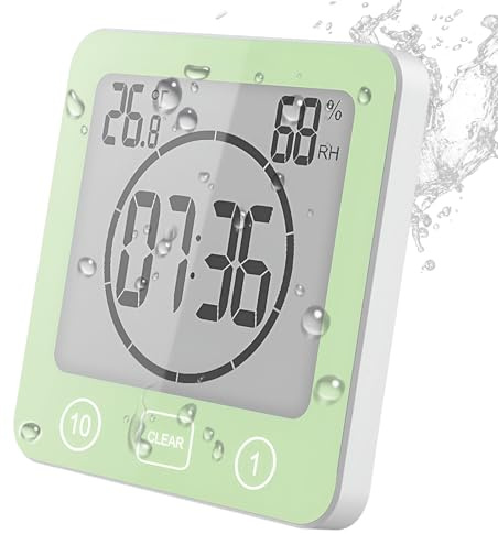 VORRINC Orologio Digitale LCD per Doccia, Orologio da Bagno Impermeabile con ventosa, igrometro, termometro, Orologio da Parete Orologio da Cucina Timer da Cucina (Verde)