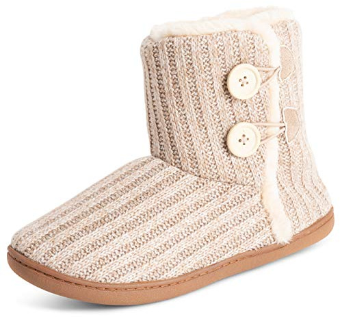 Polar Mujer Espuma De Memoria De Punto Botón Piel Sintética Al Aire Libre Suela De Goma Felpa Invierno Comodidad Zapatillas - Beige - UK7/EU40 - YC0718