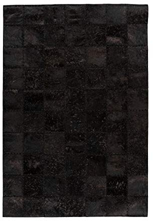 One Couture Leder Patchwork Teppich Fell Teppiche Lederteppich Vernäht Stitches Schwarz Wohnzimmerteppich Esszimmerteppich Teppichläufer Flur-Läufer, Größe:120cm x 170cm