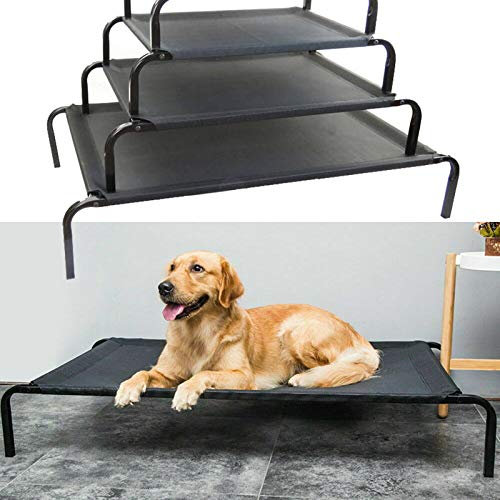 Metal Frame Dog Cot Elevated Pet Bed, Raised Pet Bed with Breathable Mesh & No-Slip Rubber Feet, Lightweight & Portable Raised Outdoor Dog Bed for Indoor Camping Beach Travel Use, 106x62x15CM