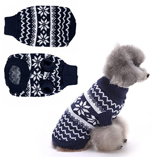 Xlong Tröja hund jul, hundtröja små hundar jul, hund jultröja, hundar jultröja, jultröja liten hund, stickad tröja för hundar (M-blå)