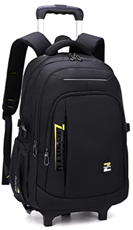 EKUIZAI Solid Color Trolley Backpack Schoolbag for Middle School Students Elementary Rolling Bag Daypack for Teen Boys
