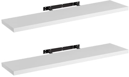 LOLAhome - Set de 2 estantes de Pared flotantes de MDF Blanco Decorativo,Balda de Pared, De 120x23,5 cm para Salón, Cocina, Oficina, Dormitorio,Resistente