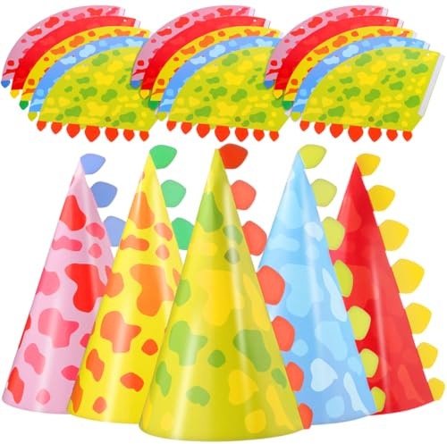 CAXUSD Dinosaur Party Hats 30 Pack Birthday Cone Hats for Kids Elastic Cord Party Hats Birthday Hats and Hat Props for Dinosaur Supplies Photo Accessories