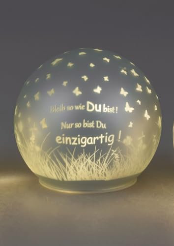 formano Frühlingsdekoration 1 Stück Deko-Kugel Licht 12cm mit Spruch und Timer-silber