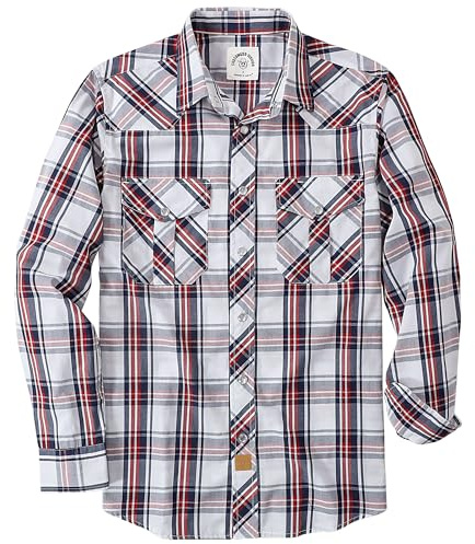 Dubinik Pearl Snap Shirts för män - Långärmad Western Vintage Rutiga tröjor, Blå röd vit, M