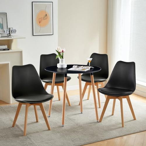 LafeuR Matbord med 4 stolar, matgrupper, matsalsgrupp, köksbordsset för 4 personer, sittgrupp för vardagsrum, kök, kontor (runt svart bord + 4 bok svart stol)
