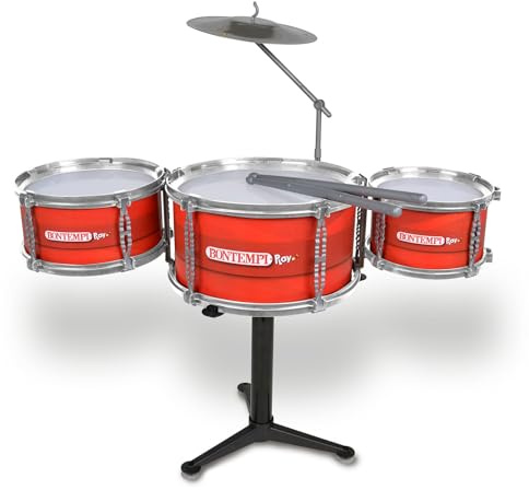 BONTEMPI - Drucmaster Drum Set avec Trois Tambours et Cymbales, Instrument de Musique pour Enfants, Jouets Enfant 2 Ans, Idée Cadeau, 27,4x26,9x17,9 cm