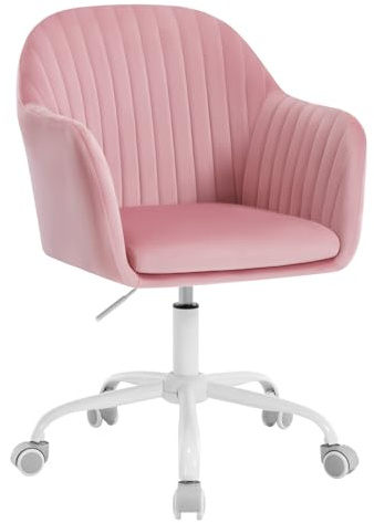 WOLTU Schreibtischstuhl, Bürostuhl ergonomisch, Homeoffice Stuhl höhenverstellbar, Schminkstuhl mit Armlehnen, Drehstuhl mit Rollen, Samt Stuhl Metallrahmen, 150 kg belastbar, Rosa