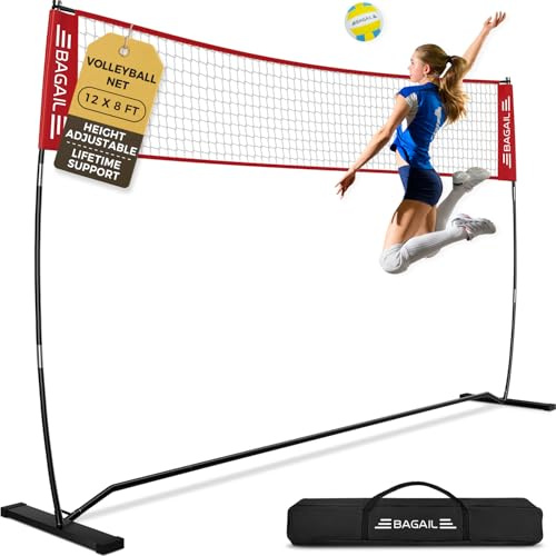 BAGAIL Red de Voleibol, Red de Voleibol Portátil para Patio de 12 pies/20 pies - Altura Ajustable, Estructura Resistente, Diseño Independiente - Set de Voleibol Portátil para Exterior/Interior
