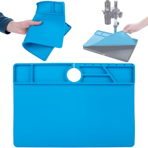 Rosfix Alfombrilla de silicona 380 x 260 mm – Antiestática, resistente a 500 °C, impermeable, antideslizante | para microscopio digital | Accesorio de banco de soldadura