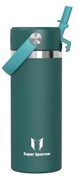 Sparrow SwivelSip Botella Termica Niños - Botella Agua Acero Inoxidable Boca Ancha con Pajita - 500ml - Sin BPA y Antifugas - para Deporte, Gimnasio, Oficina, Yoga, Ciclismo