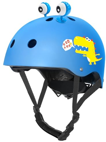 Nattork Casque de vélo réglable pour enfants, multi-sports pour skateboard, patins, trottinette 3-15 - Casque avec décoration (dinosaure)