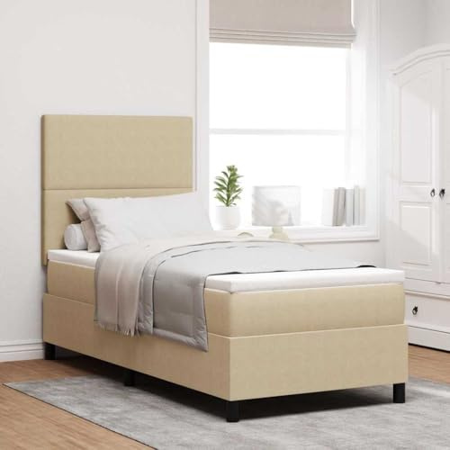 Qnhdfrt Cama con somier con tira de luz LED y colchón de 5 zonas, color beige, 100 x 200 cm, diseño moderno para dormitorio
