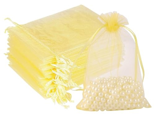 Organza Beutel mit Kordelzug, 50 Stück 20 × 30 cm Geschenk Hochzeit Säckchen, Organza Geschenk Schmuckbeutel, Hochzeit Bonbonsbeutel für Oder Fest Party(Golden)