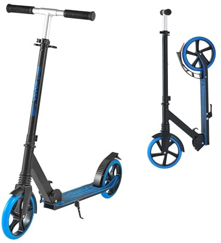 VEVOR Skoter med 2 hjul, för barn från 8 år, gatuskoter med justerbart styre, halkfri bas och hopfällbart chassi, upp till 100 kg, blå färg, 900 x 380 x 1000 mm