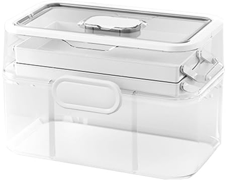 Caja de medicamentos – Organizador médico con cerradura, contenedor de medicamentos de 3 niveles, bolsa de artículos sanitarios, pastillero y pastillas, caja de primeros auxilios portátil