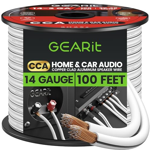 GEARit 14 Gauge Speaker Wire 100FT,14/2 Speaker Cable for Home & Car Audio