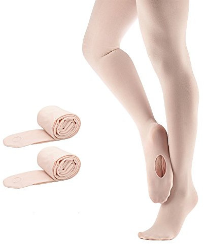 Bezioner Ballett Strumpfhose 2 Paar Cabrio Tanzstrumpfhose mit Fersenloch für Kinder Mädchen und Damen Rosa L (über 140cm)