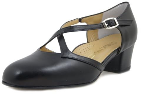 OSVALDO Dangereux, décolleté Aperte avec sangle en cuir nappa ligne Comfort plante large, talon bas. Deux couleurs : noir et bleu. - Noir - Noir , 38 EU EU