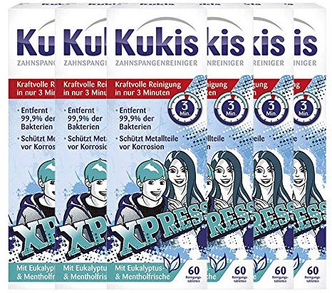 Kukident Kukis Zahnspangen-Reiniger - Tabs zur Reinigung von losen Zahnspangen - 6 x 60 Tabletten