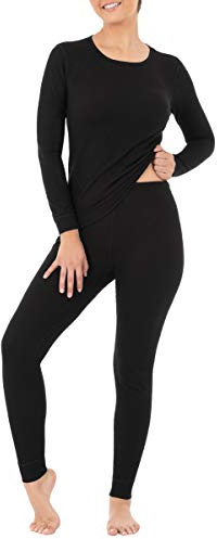 Fruit of The Loom Women's Micro Waffle Thermal Set, Black, Large