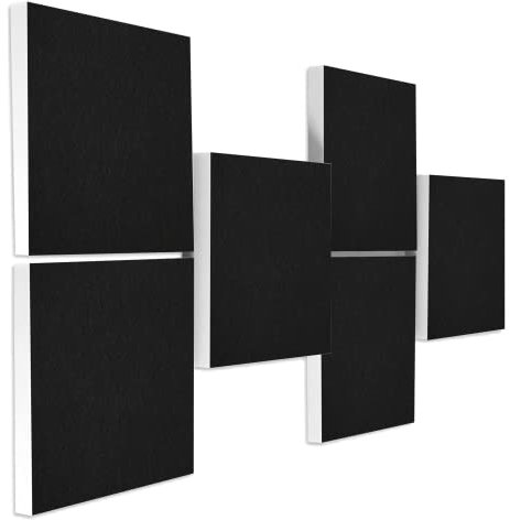 platino24 Schallabsorber COLORE aus Basotec G+ I 3D Akustikpaneele mit Akustikfilz I 6 Quadrat-Paneele in Schwarz I Akustikplatten zur Schalldämmung in Büro, Studio & Wohnung